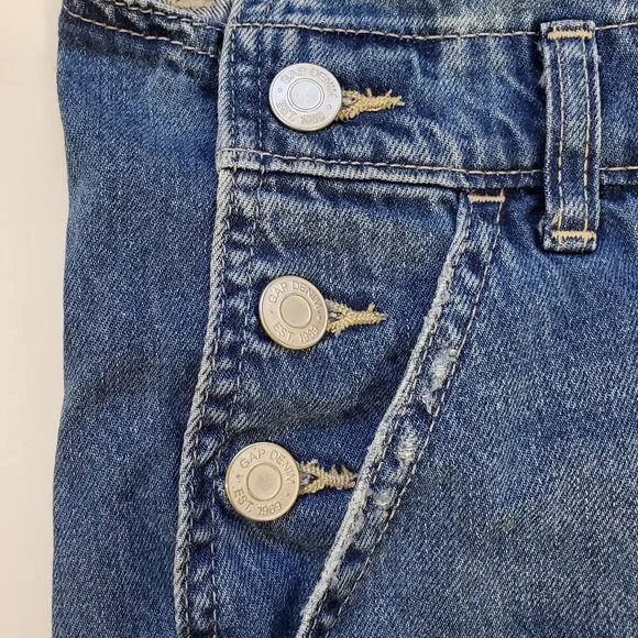 GAP Women's Distressed Raw Hem Denim Shortall Size S - Picture 3 of 8